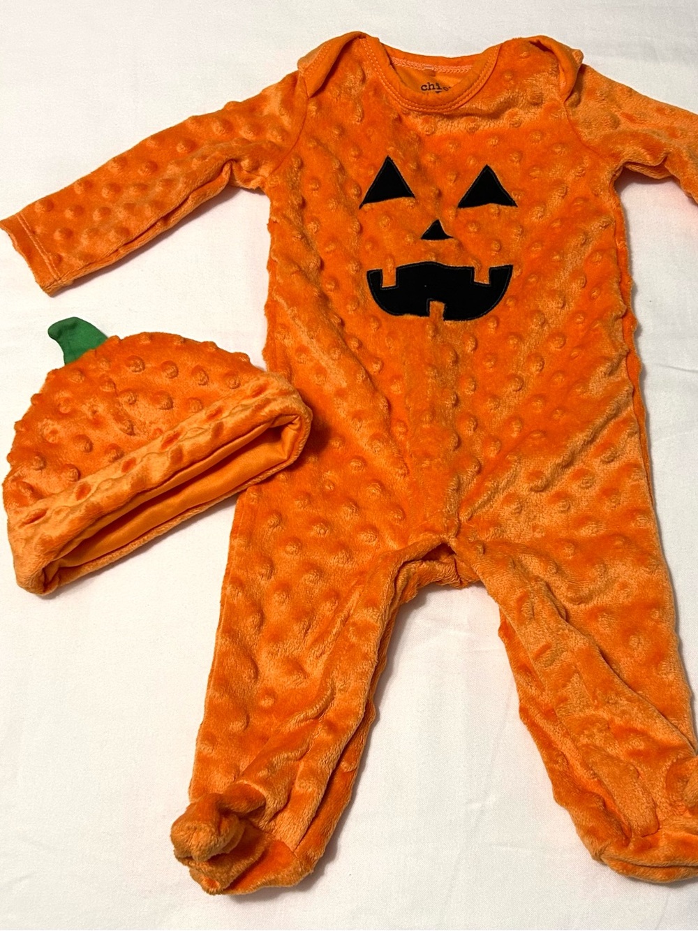 3-6 month Chick Pea Orange Pumpkin Baby One-Piece Bodysuit with Hat Halloween